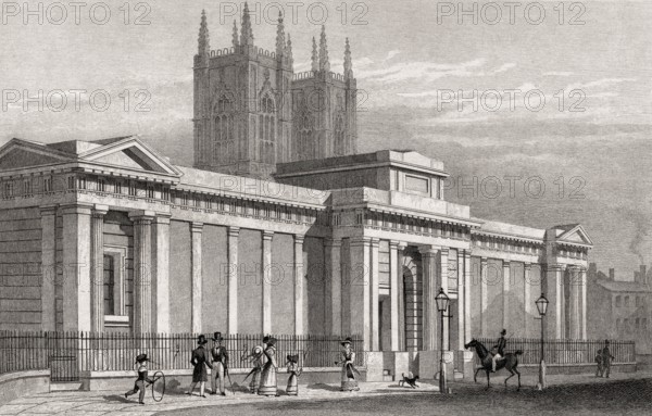 The New Government Mews with a view of the Houses of Parliament, Princes Street, London,