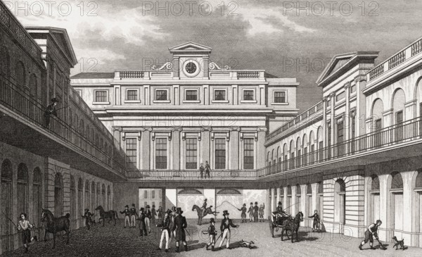London Horse and Carriage Repository, Gray's Inn Road, London, UK, illustration by Th. H. Shepherd,