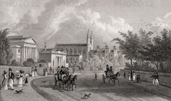 Royal Hospital Of St Katherine, Regent's Park, London, UK, illustration by Th. H. Shepherd, 1826