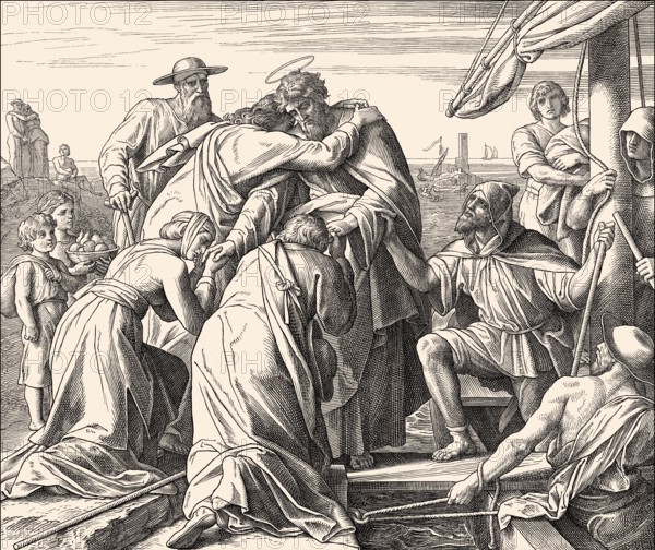 Paul Leaves Ephesus, New Testament, by Julius Schnorr von Carolsfeld, 1860