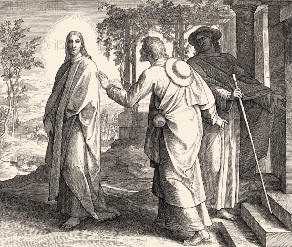 The road to Emmaus appearance, New Testament, by Julius Schnorr von Carolsfeld, 1860