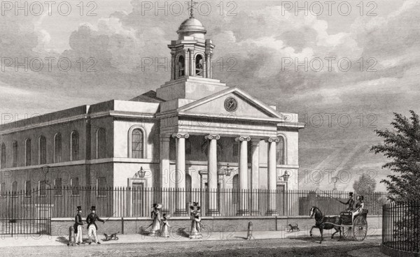 St Marylebone Parish Church, illustration by Th. H. Shepherd, 1828