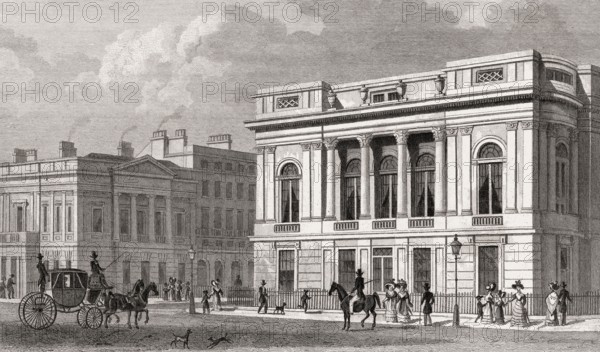 Pall Mall East, Westminster, London, illustration by Th. H. Shepherd, 1828