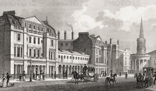 Langham Place, London, UK, illustration by Th. H. Shepherd, 1826
