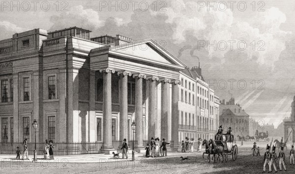 The Royal College of Physicians, Pall Mall East, London, UK, illustration by Th. H. Shepherd, 1826
