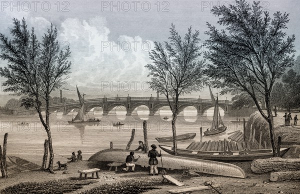 Vauxhall Bridge, London, illustration by Th. H. Shepherd, 1828