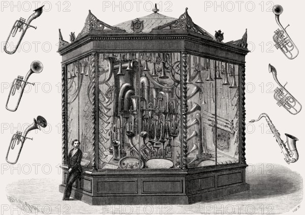 The showcase of Adolphe Sax, International Exhibition of 1862, London, UK