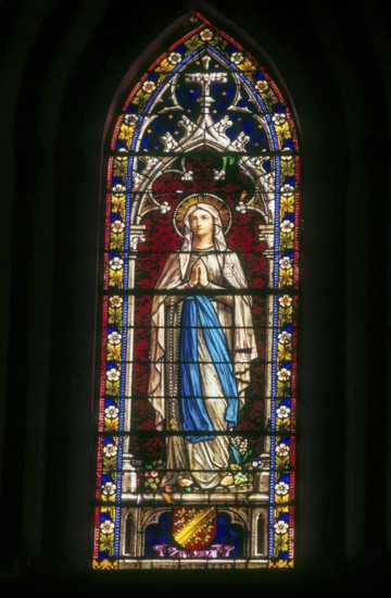 Stained Glass in Basilica of the Sacred Heart of Jesus at Puducherry Pondicherry, South India,