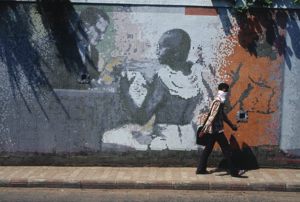 Wall Painting of Mahatma Gandhi, Ahmedabad, Gujarat, India, Asia
