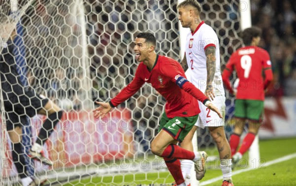 Football match, it is minute 87 Cristiano RONALDO CR7 Portugal with his tongue outstretched in the
