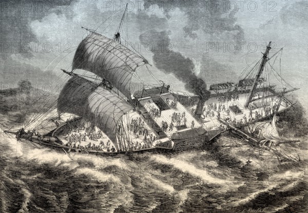 French ship Vauban, assaulted by gale, 19th century