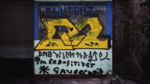 Accidental graffiti on a wall of an abandoned building, Gerresheimer Germany, Lost Place, Glashütte