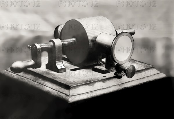 Historical illustration, 19th Century, firstr Phonograph by Thomas Alva Edison