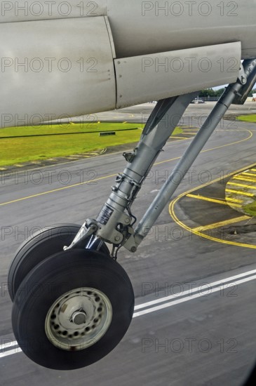 Landing gear, Fokker 50, departure from Denpasar, Bali, Indonesia, Asia