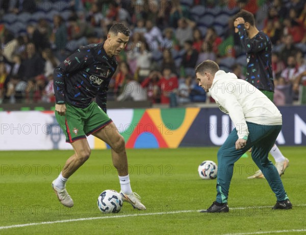 Football match, Cristiano RONALDO CR7 Portugal warming up in front of the match with technique and