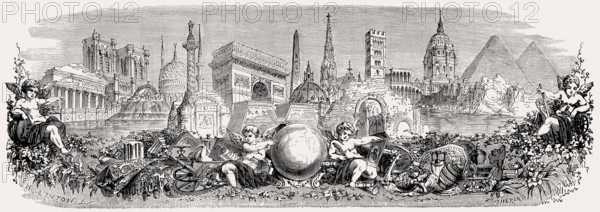 Front page of Le Monde illustré, global landmarks, 19th century