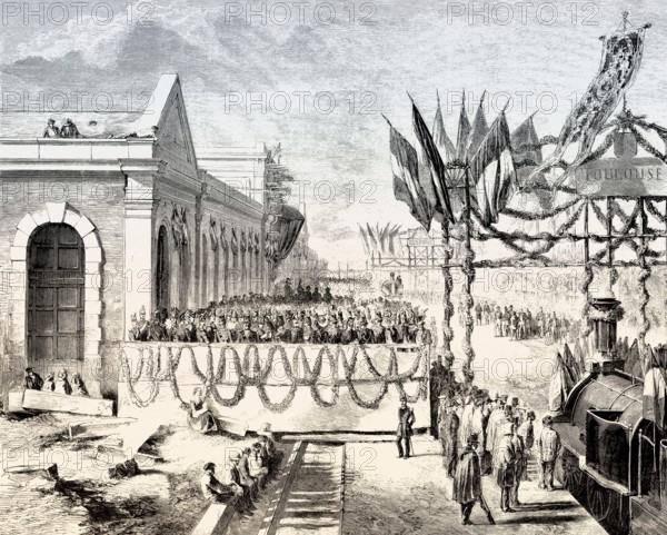Opening ceremony of the Bordeaux–Sète railway, CF du Midi, Toulouse, France, 1857, Europe