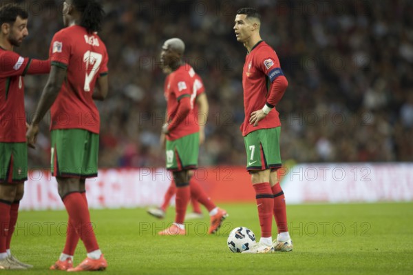 Football match, captain Cristiano RONALDO CR7 Portugal in front of the ball facing the goal in
