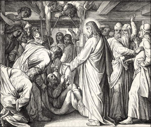 Healing the paralytic at Capernaum, New Testament, by Julius Schnorr von Carolsfeld, 1860