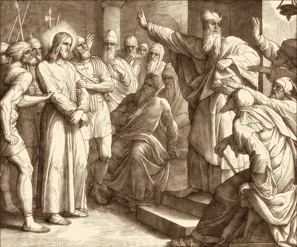 Sanhedrin trial of Jesus, New Testament, by Julius Schnorr von Carolsfeld, 1860