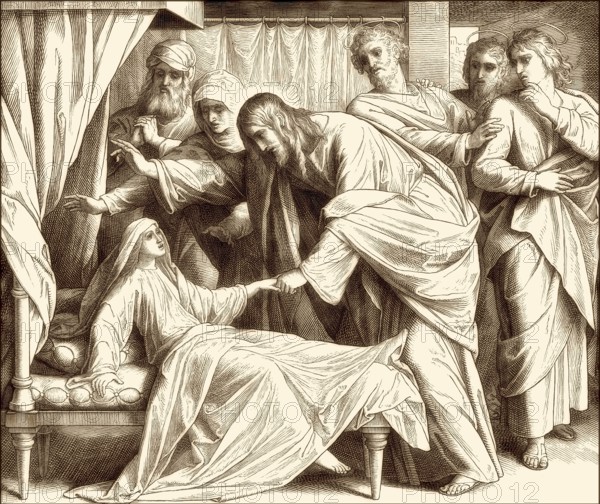 Raising of the dead, the daughter of Jairus, New Testament, by Julius Schnorr von Carolsfeld, 1860