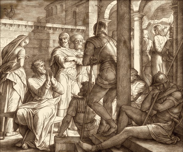 The Denial of apostle Peter, New Testament, by Julius Schnorr von Carolsfeld, 1860