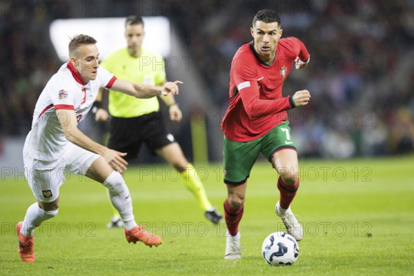 Football match, captain Cristiano RONALDO CR7 Portugal right very concentrated on the ball and