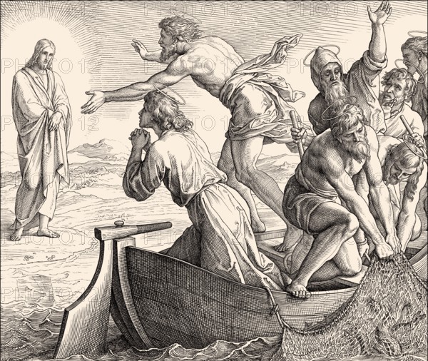 The Miraculous catch of fish, New Testament, by Julius Schnorr von Carolsfeld, 1860