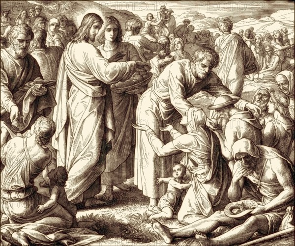 The Feeding of the 5, 000 people, New Testament, by Julius Schnorr von Carolsfeld, 1860