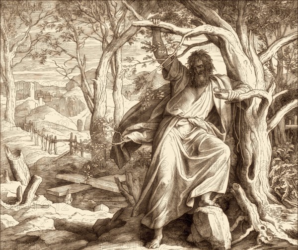 Death of Judas Iscariot, New Testament, by Julius Schnorr von Carolsfeld, 1860