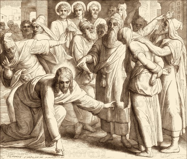 Trial of the Adulteress, New Testament, by Julius Schnorr von Carolsfeld, 1860