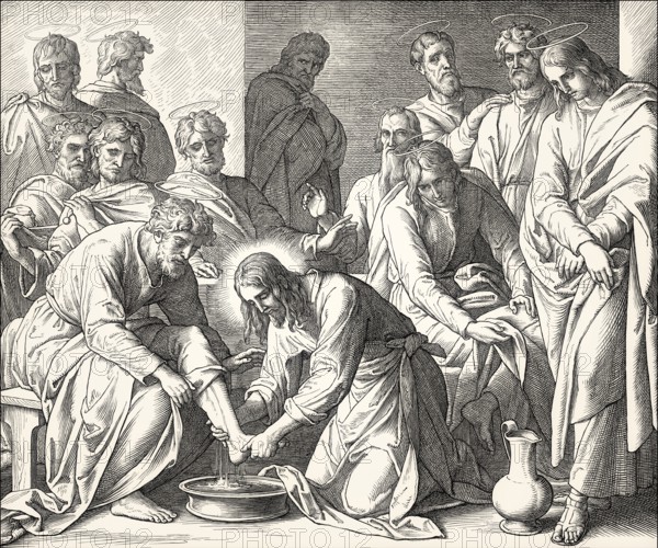 Jesus Washes the Disciples' Feet, New Testament, by Julius Schnorr von Carolsfeld, 1860