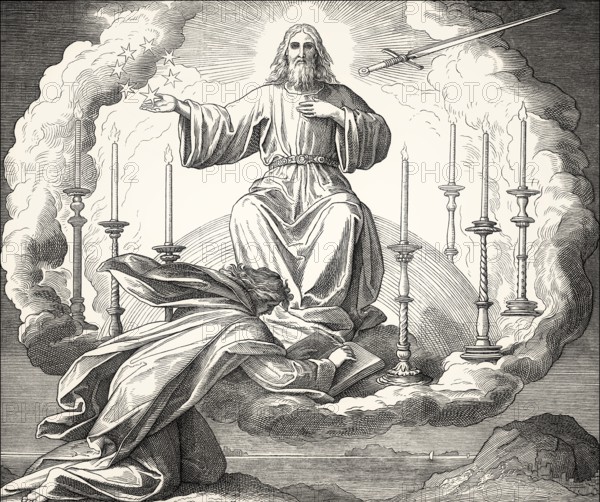 Vision of John on Patmos, Book of Revelation, New Testament, by Julius Schnorr von Carolsfeld, 1860