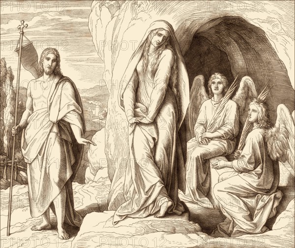 The Empty Tomb, Mary Magdalene, New Testament, by Julius Schnorr von Carolsfeld, 1860