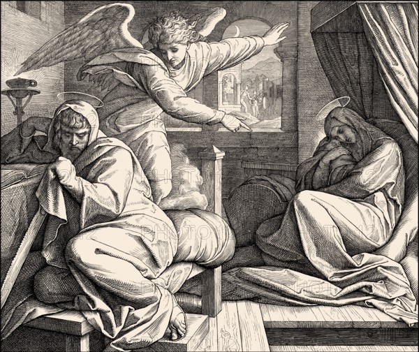 Angel Warns Joseph to leave Bethlehem and flee to Egypt, by Julius Schnorr von Carolsfeld
