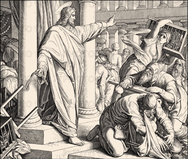 The cleansing of the Temple, New Testament, by Julius Schnorr von Carolsfeld, 1860