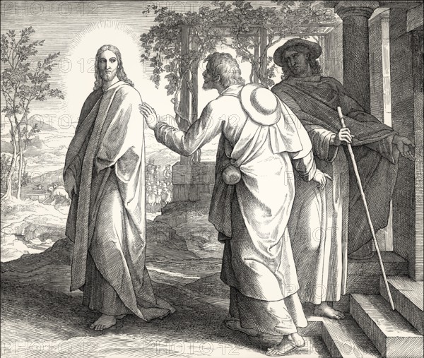 The road to Emmaus appearance, New Testament, by Julius Schnorr von Carolsfeld, 1860