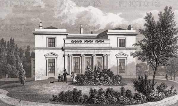 Hanover Lodge, Regent's Park, London, UK, illustration by Th. H. Shepherd, 1826