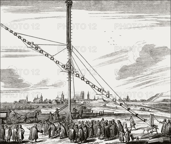 Keplerian astronomical refracting telescope, Machinae coelestis, 1673, by Johannes Hevelius, Danzig