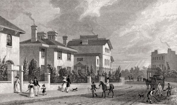 Park Village East, Regent's Park, London, UK, illustration by Th. H. Shepherd, 1826