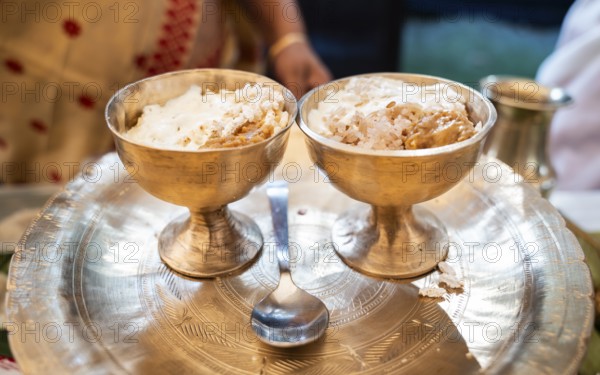 Assamese traditional food displayed at a stall to sell during Magh Bihu or Bhogali Bihu festival.