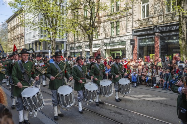 Drummers in the procession of the historically costumed guildsmen, Sechseläuten or Sächsilüüte,