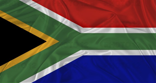 Realistic South Africa flag waving, close up of flag of South Africa with cloth texture