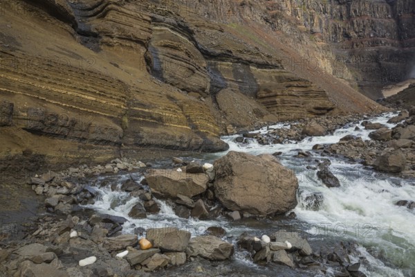 Hengifoss waterfall is located in Hengifossá in Fljótsdalshreppur, East Iceland. With 128 meters it