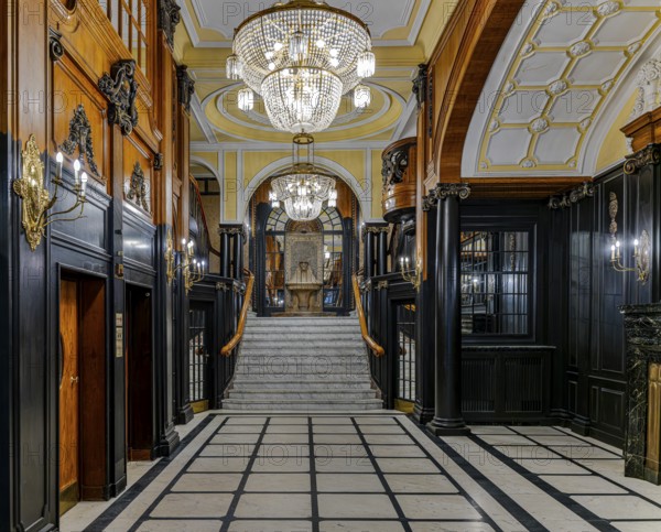 Historic interior design, staircase and corridor in the Hindenburghaus, Großer Burstah 31, Hamburg,