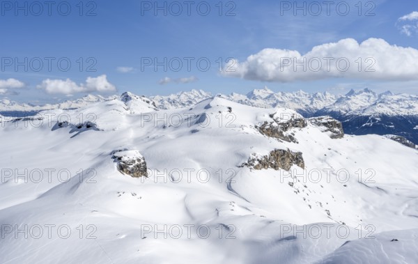 Mountain landscape with snow, view from the summit Wisshore to the Pointe de la Plaine Morte,