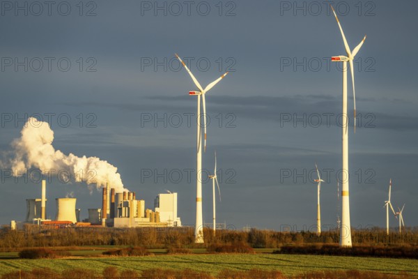 RWE Power lignite-fired power plant Neurath, RWE wind farm near Grevenbroich, power plant units,