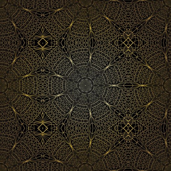 Geometric gold lace seamless pattern. Arabic tile lattice vector background.