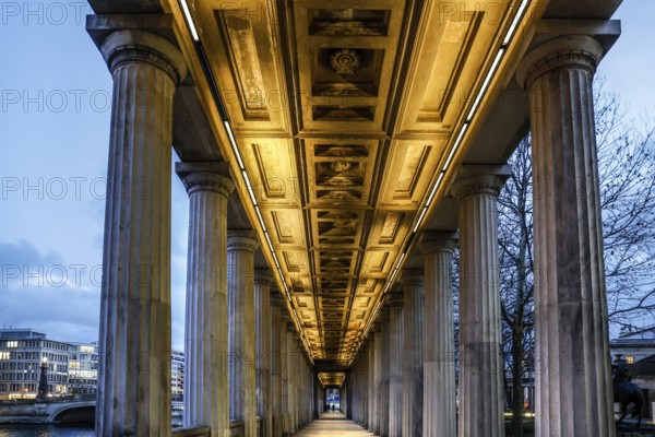Illuminated arcade at the old National Gallery, Berlin, 02.01.2025 Germany
