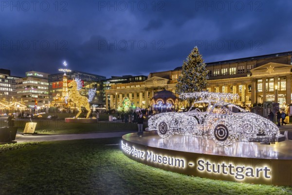 Stuttgart Christmas market in the evening. Traditional event with more than 3.5 million visitors